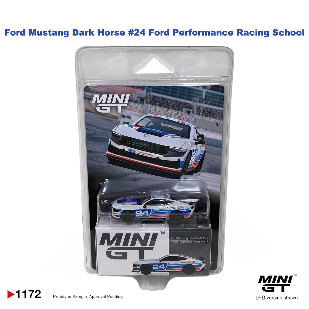 Ford Mustang MGT01172 in Stock 1:64 Dark Horse #24 Ford Performance Racing School Livery LHD Diecast Model Car MINI GT