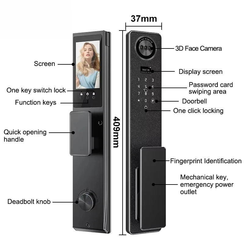 3D Face Ai Smart Voice Interaction Door Lock Tuya Wifi Fingerprint Cerradura Inteligente Digital Door Lock With Camera for Home