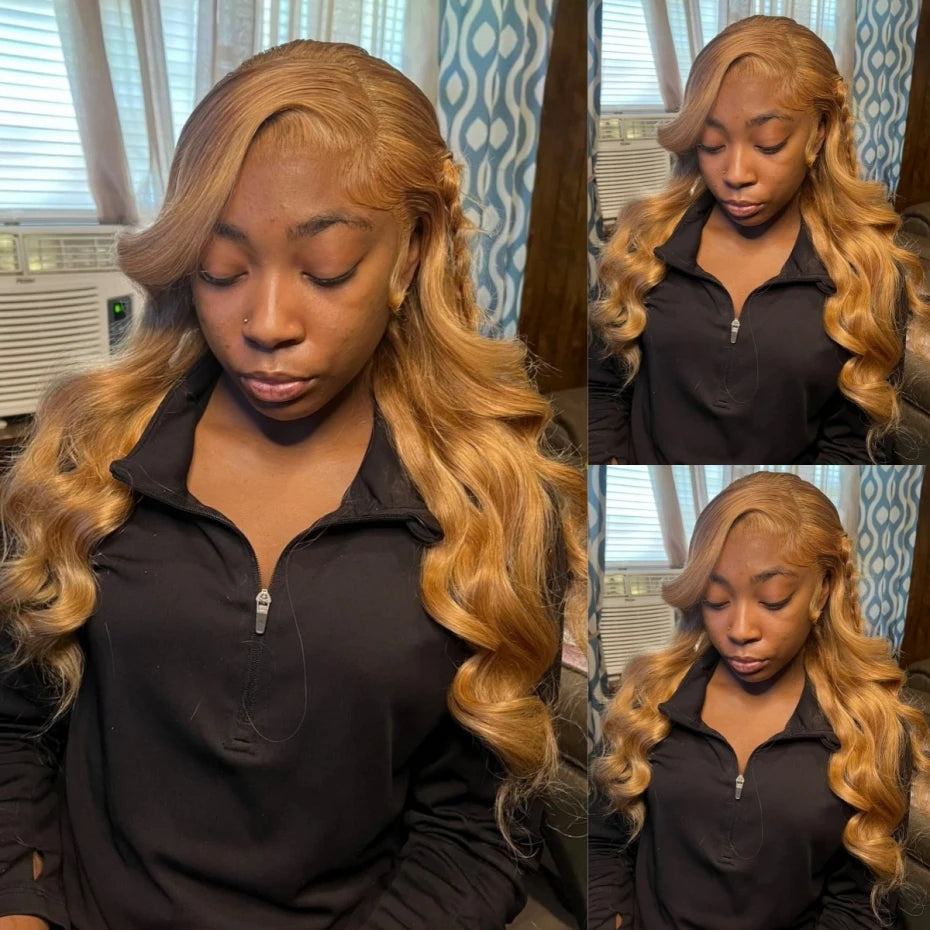 38 40 inch #27 Honey Blonde Color Human Hair Wigs For Women Golden blonde 13x6 Transparent Lace Front Wig Preplucked 220 Density