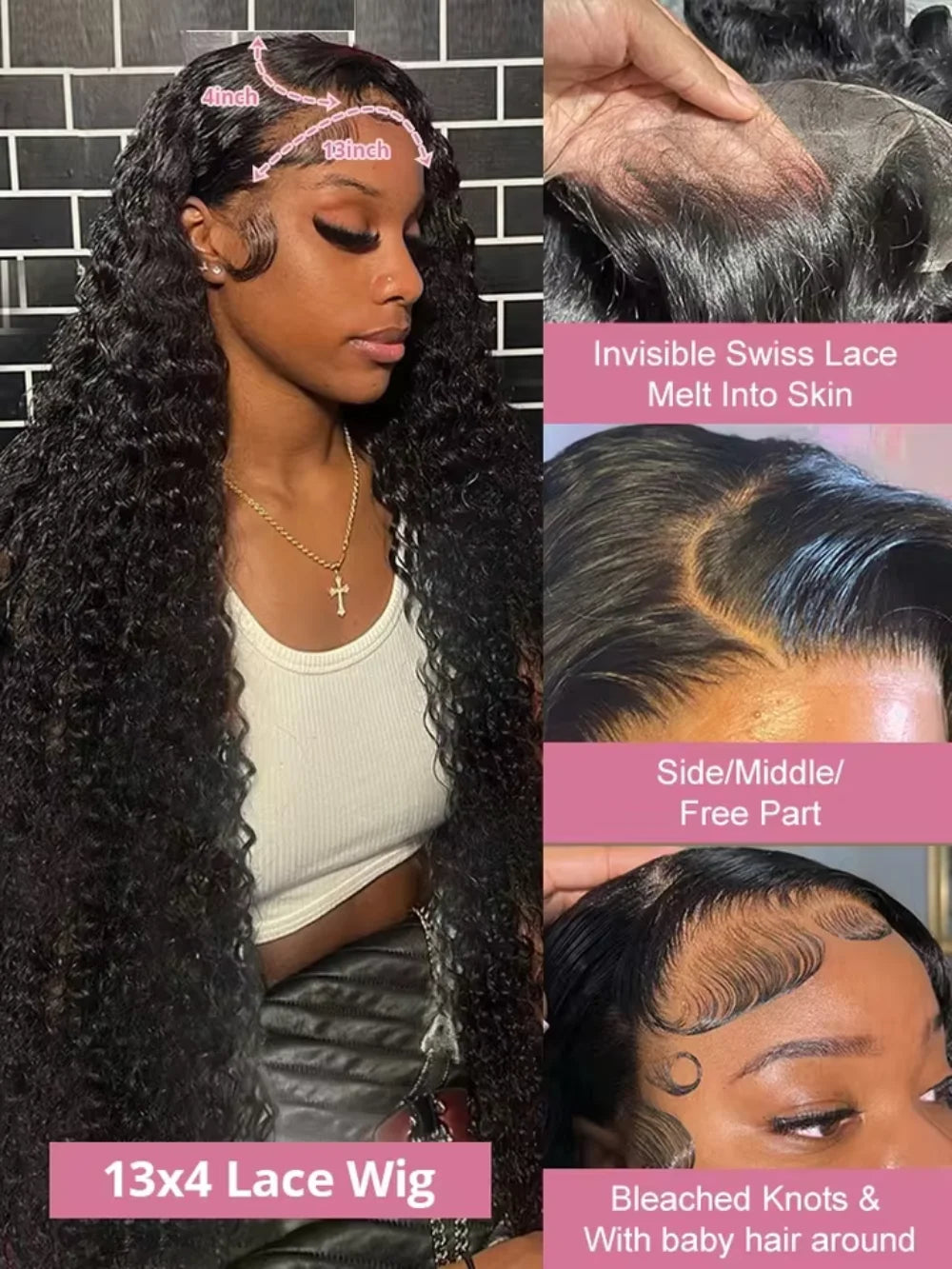 220% Density Natural Deep Wave Wig Long Inch 13x6 HD Transparent Lace Frontal Wig Brazilian Pre Plucked Remy Human Hair For Womenman Hair For Women