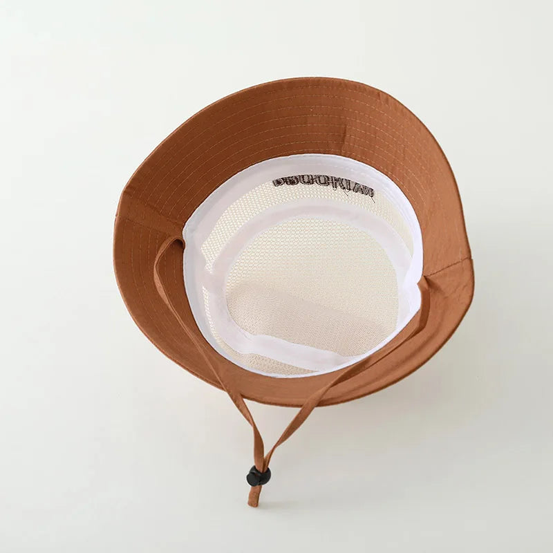 Letter Embroidered Baby Sun Hat Summer Mesh Breathable Boys Girls Fisherman Cap Fashion Patchwork Kids Panama Bucket Hats