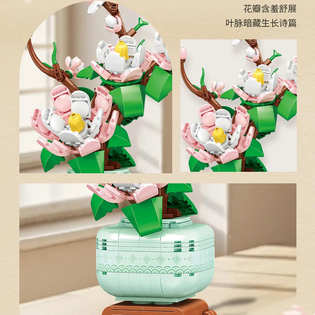 Simulated Persimmon/Flower/Bamboo Model Building Blocks Chinese-style Potted Plant Assembled Room Decoration DIY Mini Bricks Toy