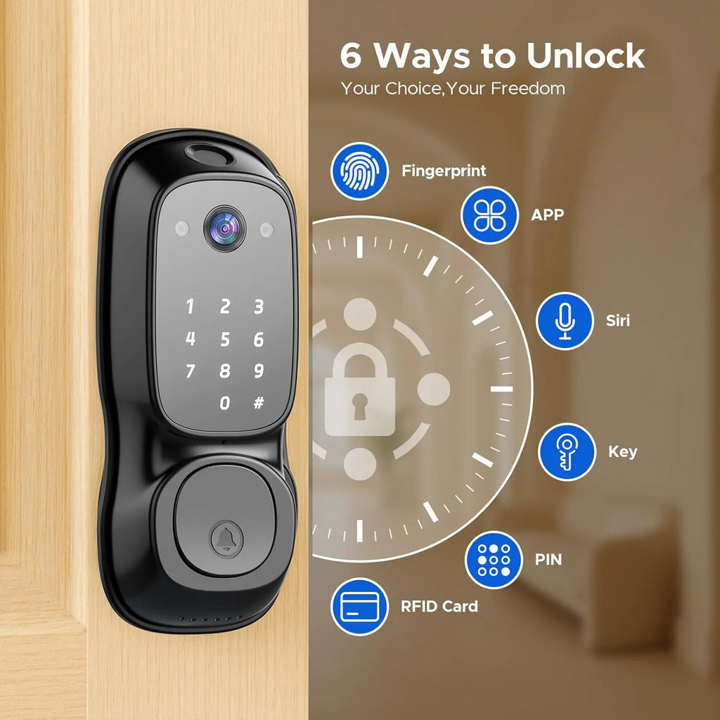 Tuya Wifi Smart Door Lock ‎Camera & Doorbell Multi-Function Fingerprint Lock 5-in-1 Digital Electronic App Control Smart Lock