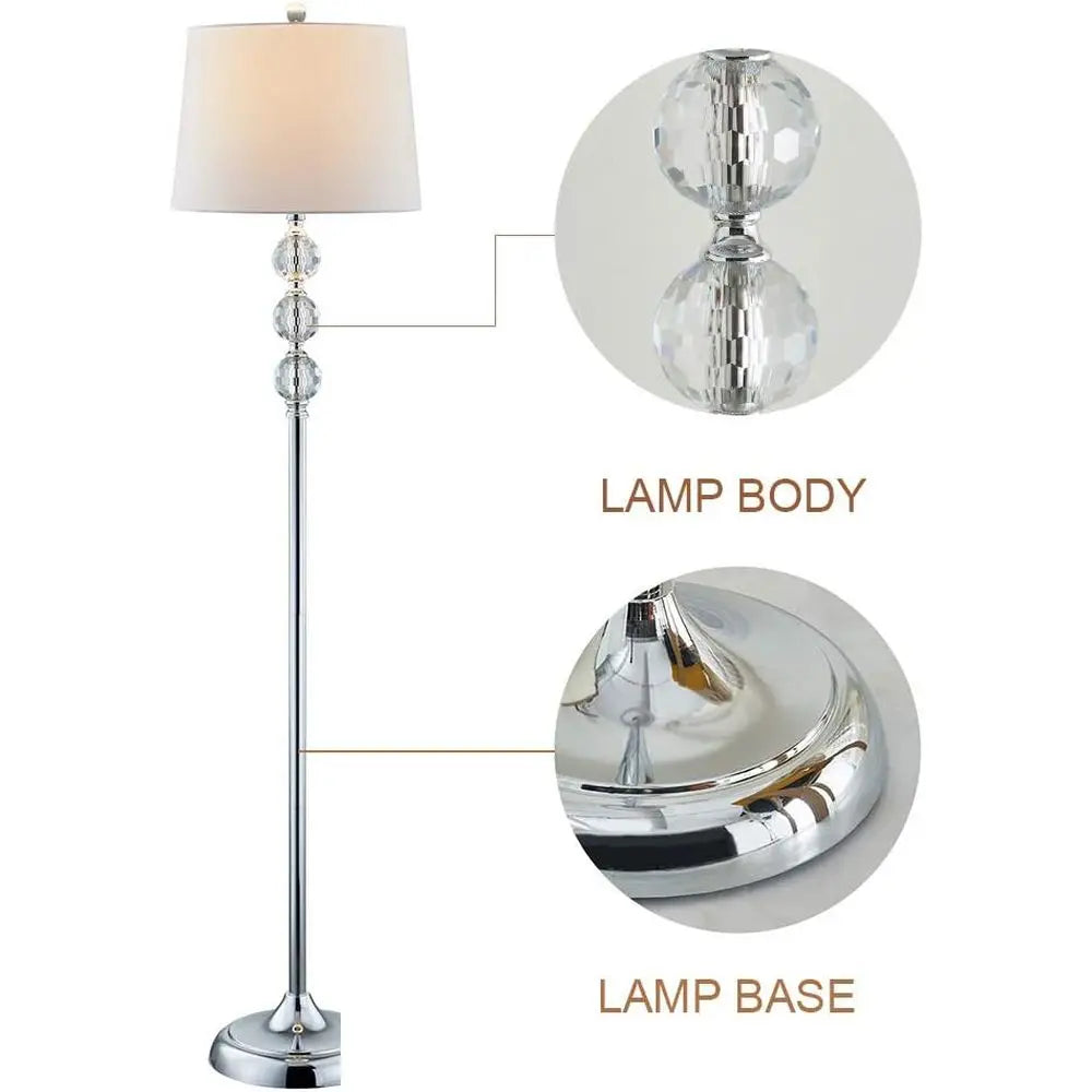 61 Elegant Crystal Standing Lamp for Living Room, 3-Way Dimmable with White Shade, Ideal for Bedroom or Study