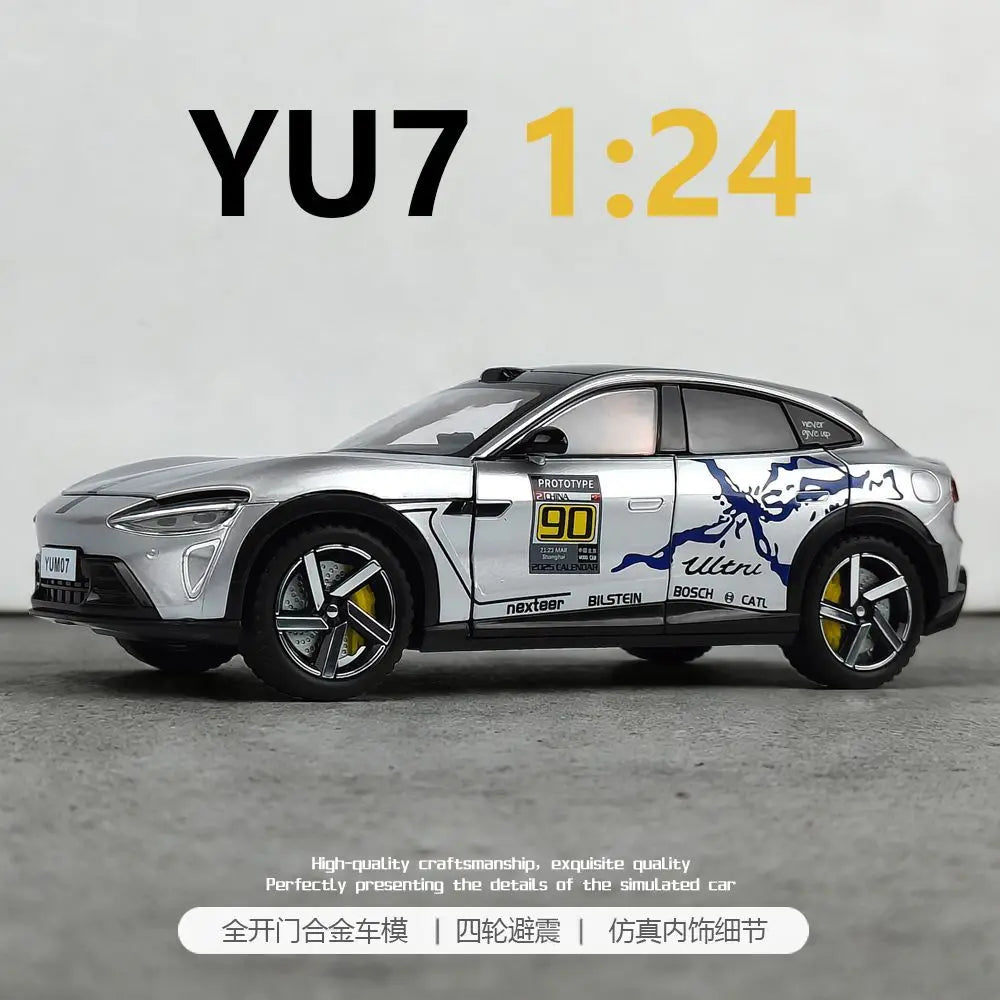 1:24 YU7 Diecast Alloy Electric Car Model with Graffiti Livery Full Open Doors Shock Absorption for Car Collectors Hobby Display