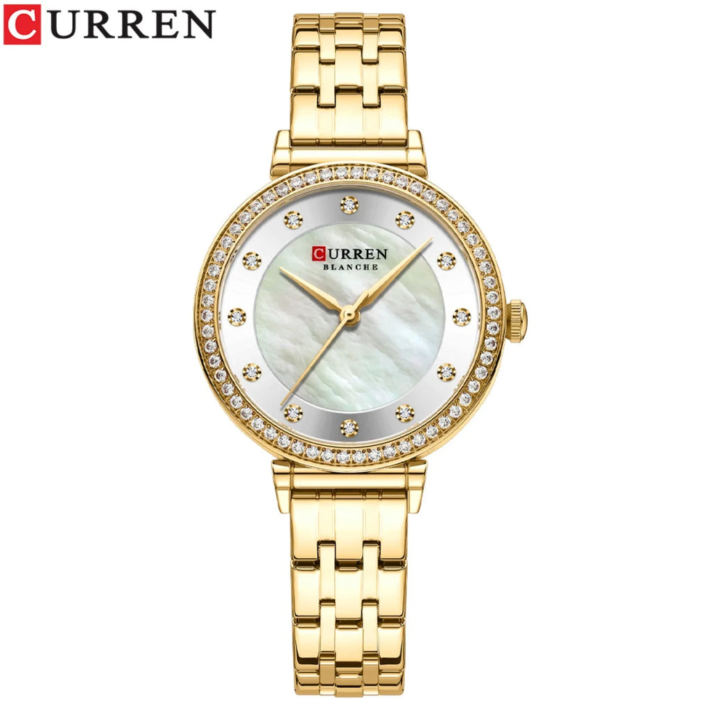CURREN Top Brand Ladies Simple Fashion Quartz Watch Stainless Steel Classic Elegant Diamond Waterproof Ladies Watch Reloj Mujer