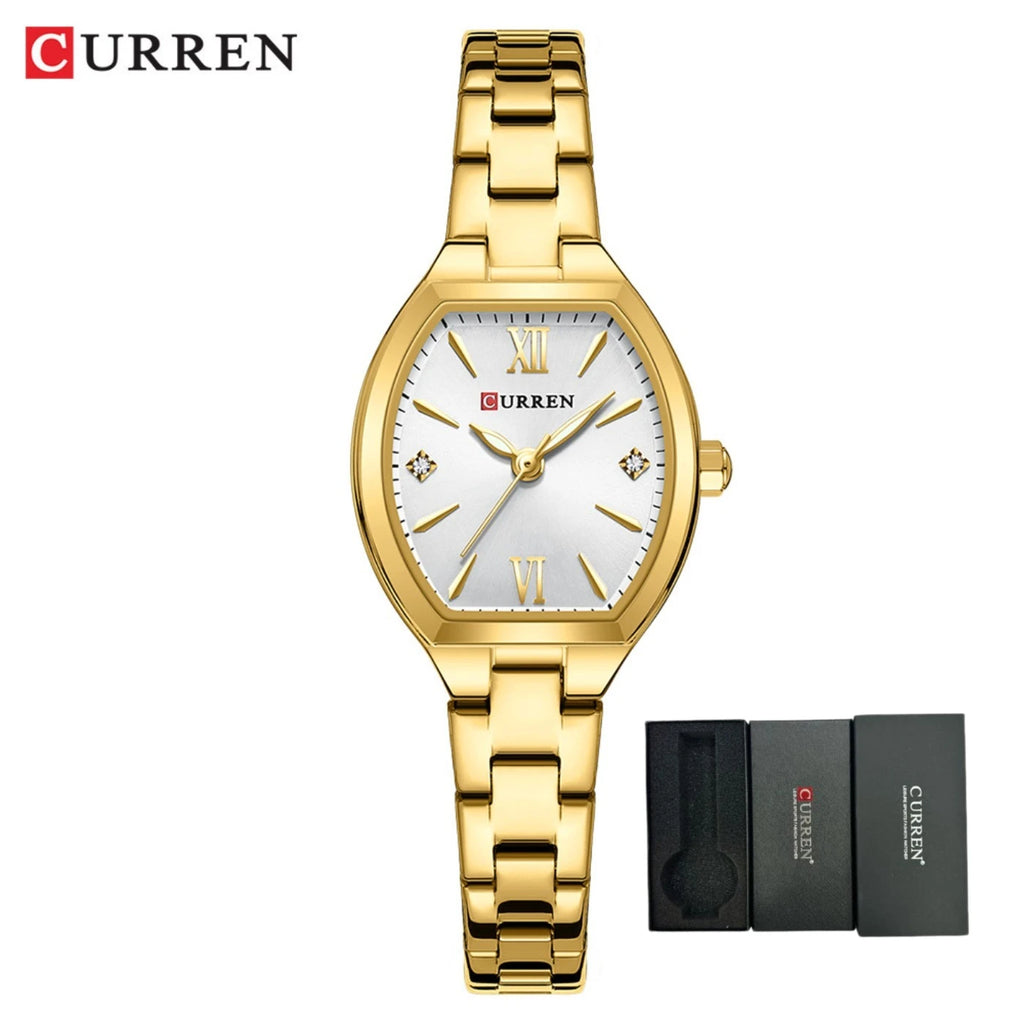 CURREN Fashionable Barrel-Shaped Simple Elegant Quartz Watch Women's Elastic Band Retro Women's Watch Gifts