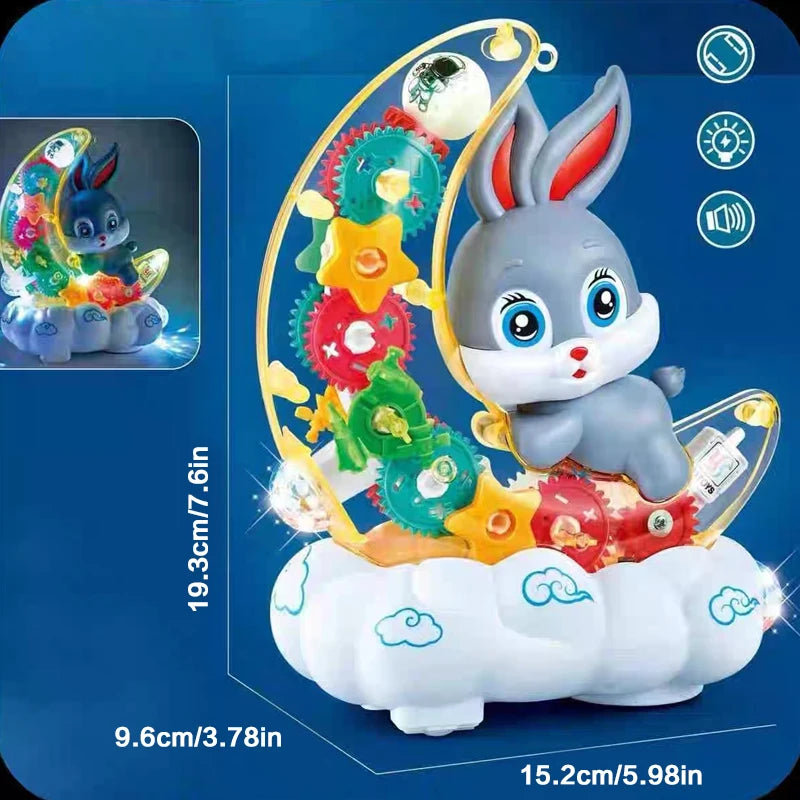 Moon Rabbit Electric Toy Scooter with Transparent Gear Sound & Light - Fun Baby Gift Holiday Rotation Gear Transparent