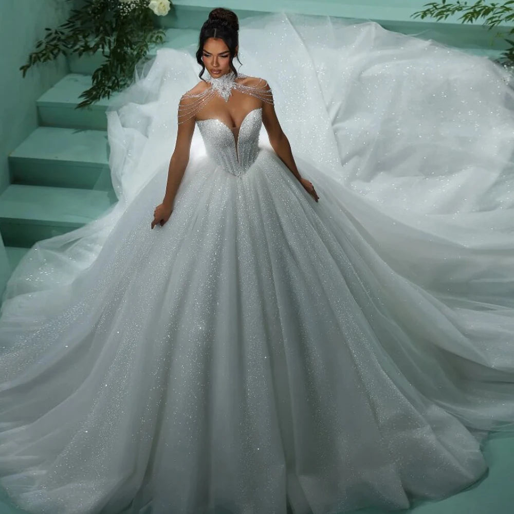 Customized Glitter Princess Wedding Dresses 2026 Beading Ball Gown Bride Dress Sweetheart Beaded Cathedral vestidos de novia