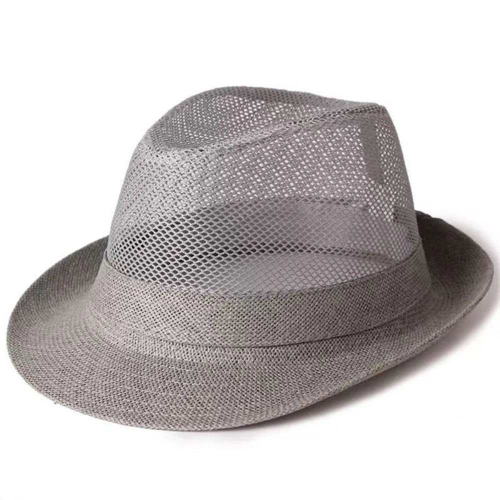 Hip Hop Breathable Mesh Top Hat Solid Color Lightweight Hollow Sun Hat Rolled Brim Sun Protection Beach Jazz Cap Summer Season