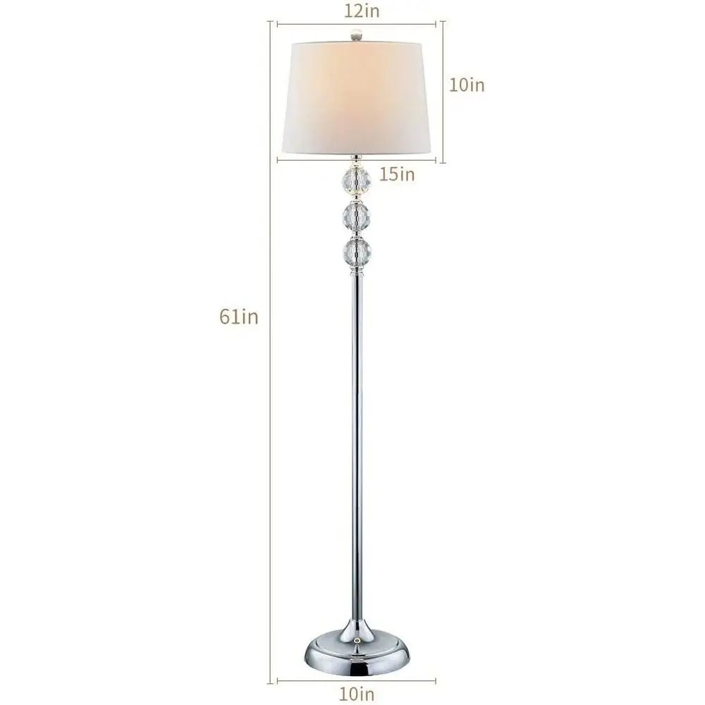 61 Elegant Crystal Standing Lamp for Living Room, 3-Way Dimmable with White Shade, Ideal for Bedroom or Study