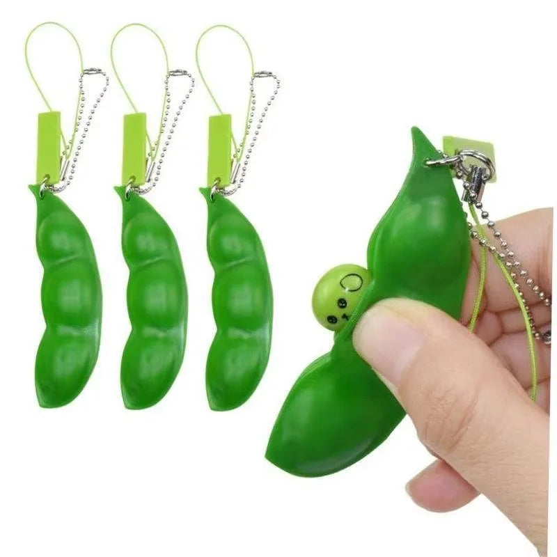 Fidget Toys Edamame Squishy Keychain Stress Relief Squeeze Peas Beans Cute Adult Toy Decompression Pack