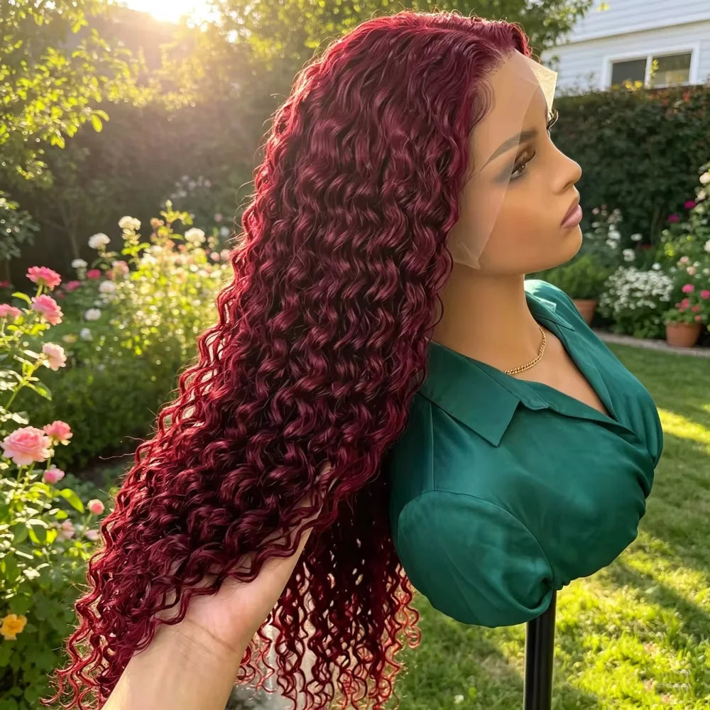 99J Burgundy Red Bone Straight Human Hair Wig 13x6 13x4 HD Transparent Lace Front Wig 200% Density 30 40 Inches Brazilian Cuticle Aligned Remy Hair Pre Plucked Baby Hair Glueless Wig Natural Hairline Soft Silky Long Wigs for Women Daily Party Wear