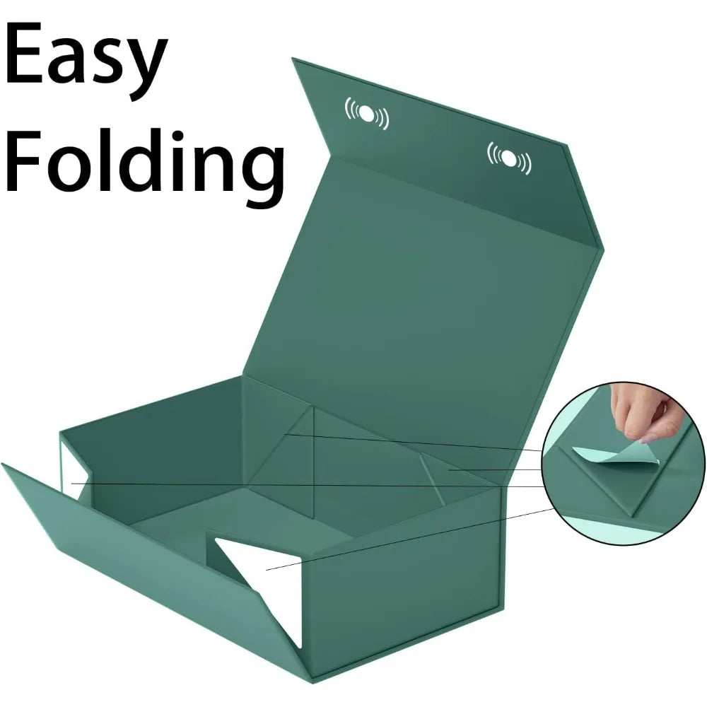 Green Gift Box with Magnetic Closure Collapsible Rectangle Present Box for Bridesmaid Proposal Wedding Christmas Halloween Birthday Gift Packaging 9.5x6x3 Inches