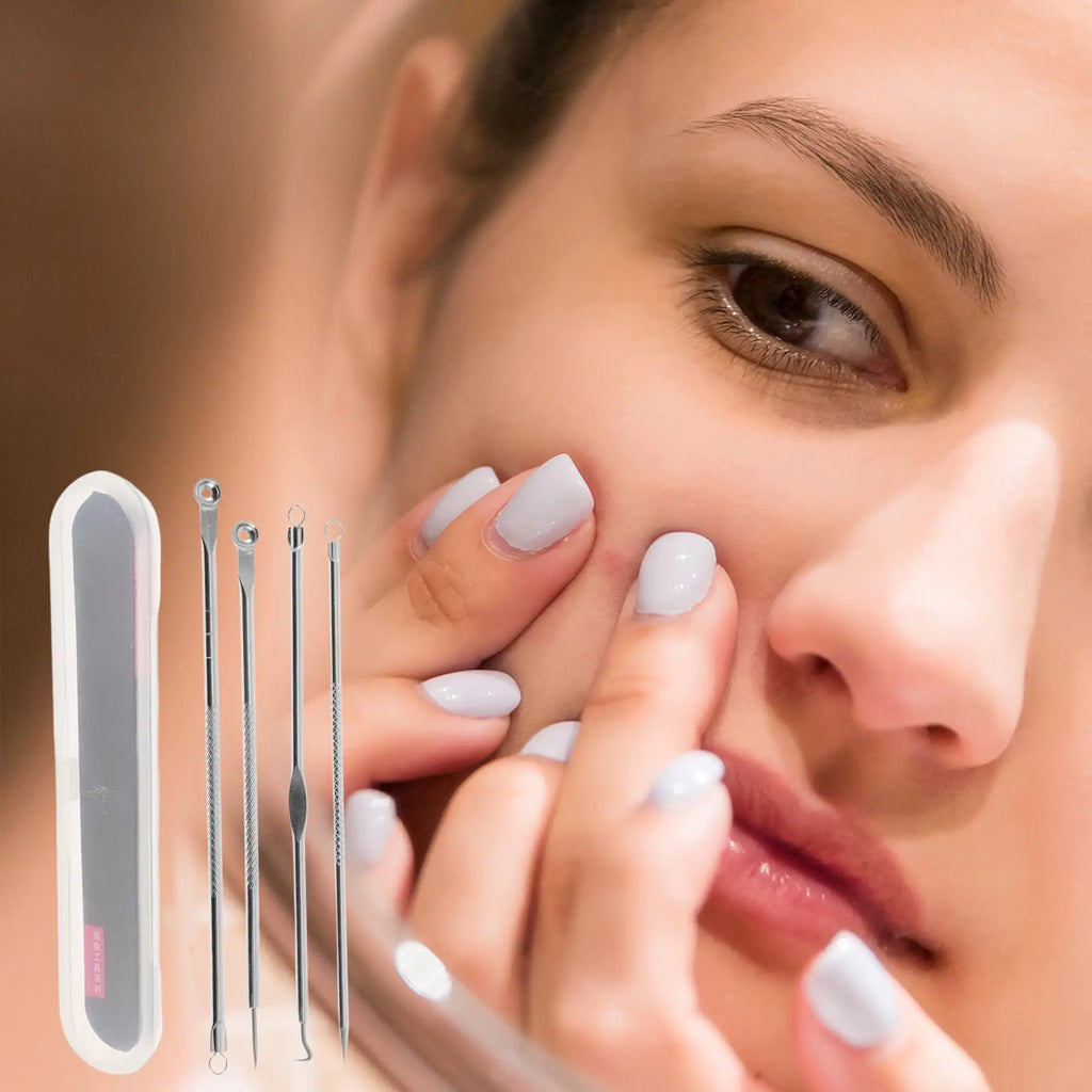 Professional Durable Pimple Extractor Tool Kit Silver Tone Blackhead Remover Acne Comedone Extraction Set