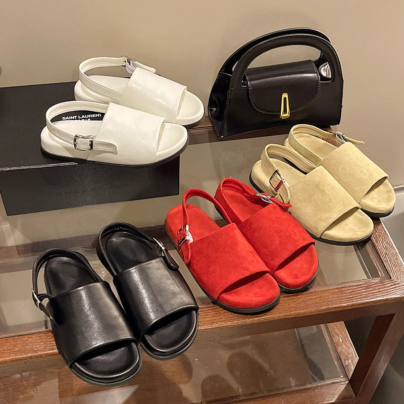 Woomen Sandals Summer New Women's Shoes Suede One-Strap Casual Sandals Flat Comfortable Korean Version Flip-Flops