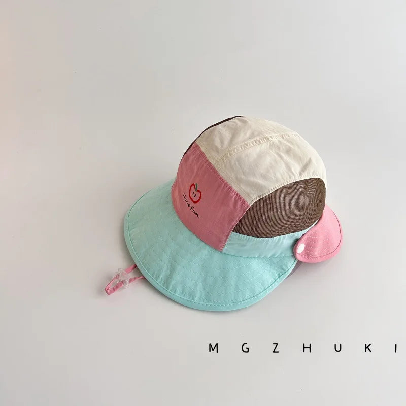 Summer Kids Thin Bucket Hat Quick-Dry UV Protection Sun Hat 1-5Y Boys Girls Cartoon Macaron Color Block Double Brim Outd