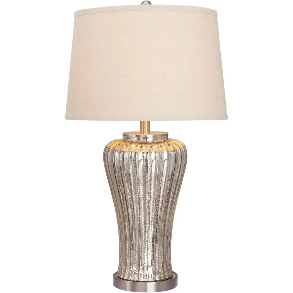 Mercury Glass Table Lamp with Brushed Steel Accents, 16 x 16 x 28.5