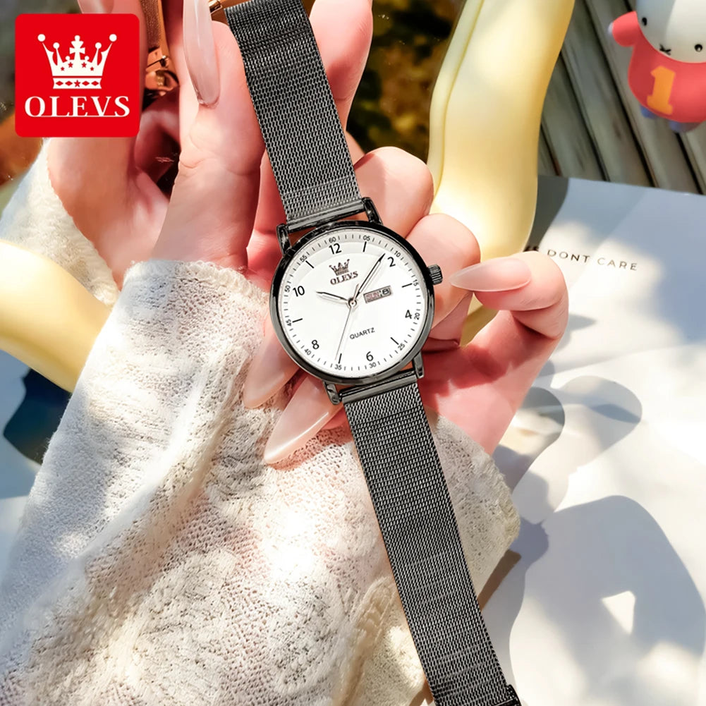 OLEVS 2996 Women Watches Original Elegant Slim Quartz Watch Waterproof Dual Calendar Display Watches For Woman Gift Box Reloj