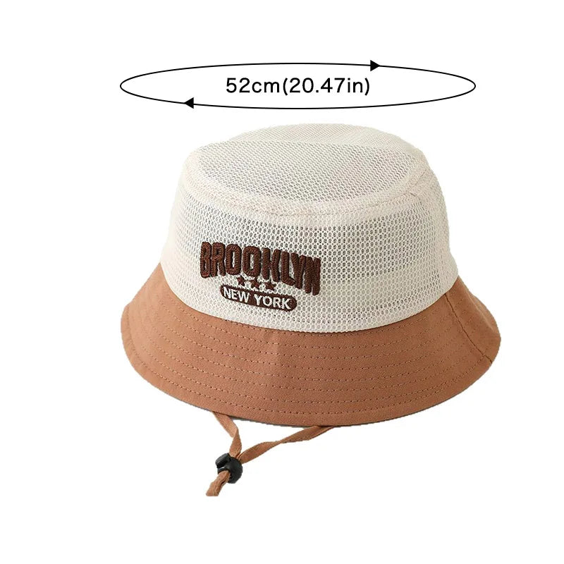 Letter Embroidered Baby Sun Hat Summer Mesh Breathable Boys Girls Fisherman Cap Fashion Patchwork Kids Panama Bucket Hats