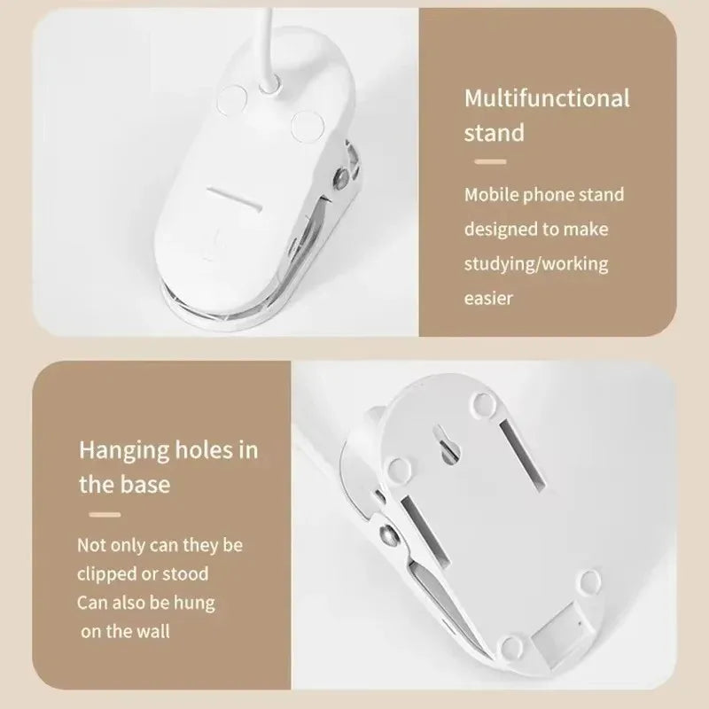 Portable USB Rechargeable Clip On Desk Lamp 3 Color Temperatures Dimmable LED Reading Light for Bedroom Study Office Travel