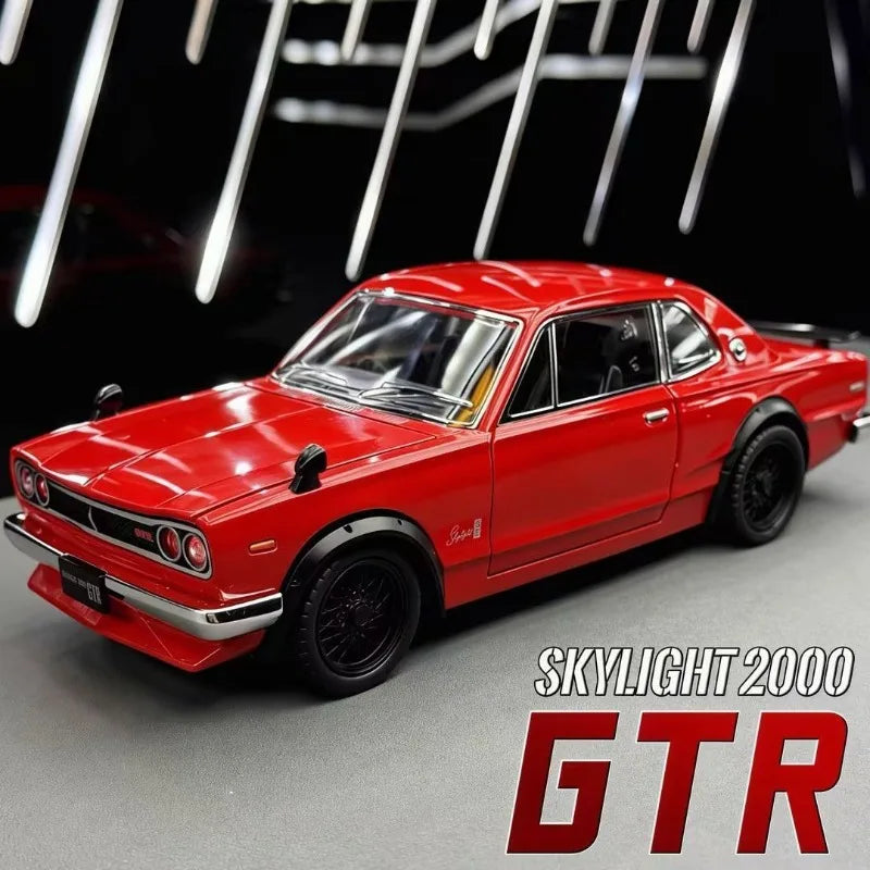 1:22 Nissan Skyline GT-R Hakosuka Diecast Alloy Model 4 Openable Parts Sound Light Pull Back for Car Collectors Hobby Display
