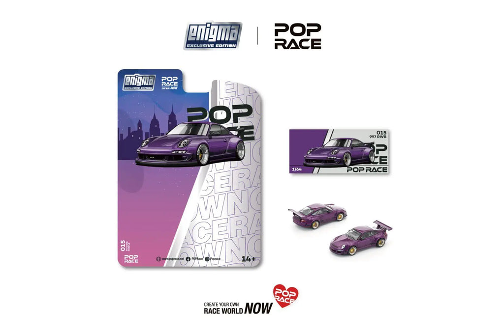 In Stock Ready To Ship Pop Race x Enigma Exclusive Edition 1:64 Porsche 997 RWB Purple Diecast Car Model