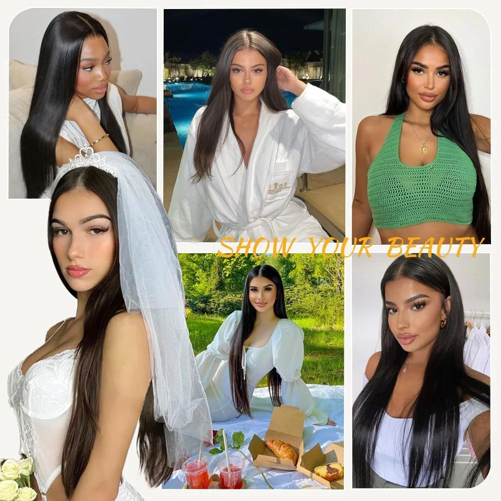 Natural Black Bone Straight Human Hair Front Wig 360 13x6 13x4 7x6 HD Lace Brazilian Human Hair Natural Hairline No Shed No Tangle For Women Daily Work Party Wear 38 40 Inch