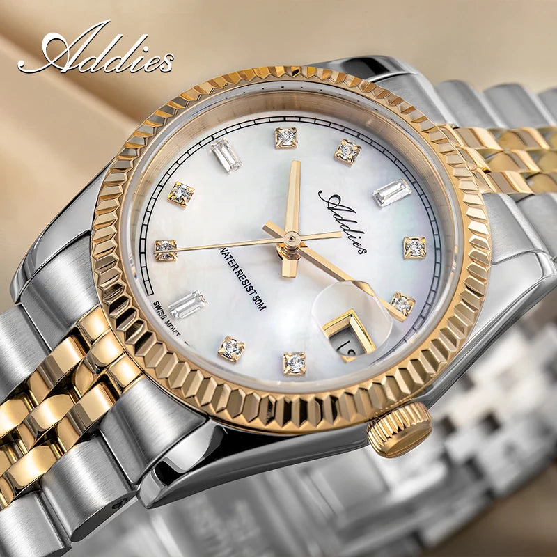 ADDIES 585 Quartz Women's Watches Sapphire Glass 5Bar Waterproof 316L Stainless Steel Diving Fashion Luxury Wristwatch For Woman