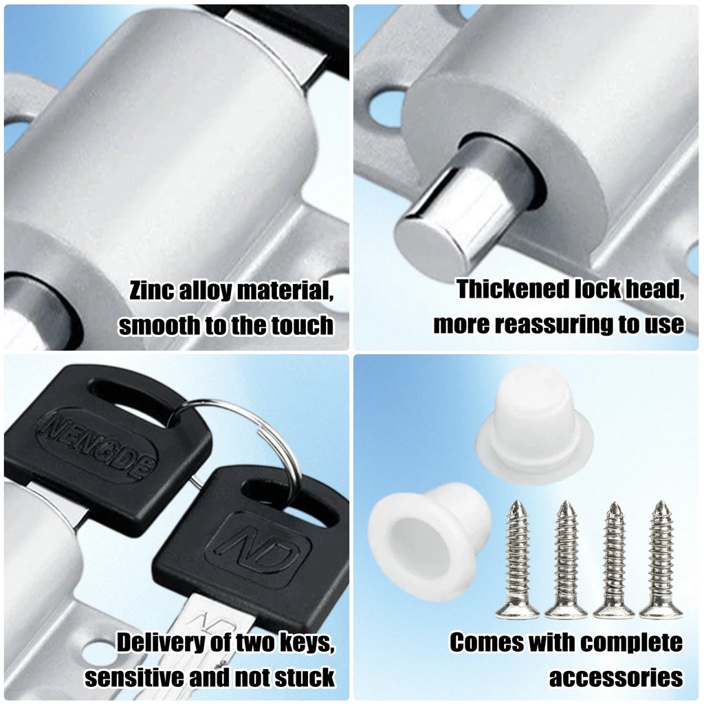 Aluminum Alloy Child Safety Protection Lock with Keys & Screws Push-In Key Latch for Child Home Safety Bedroom Office Balcony