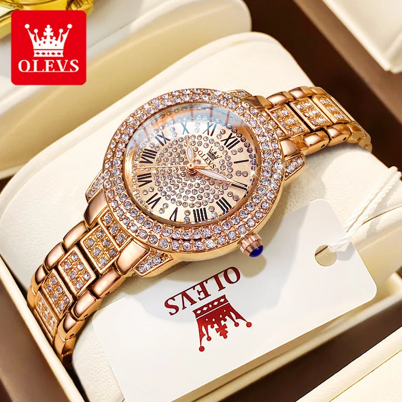 OLEVS Luxury Fashion ladies' watches Diamond dial waterproof diamond inlaid quartz watch for women beautiful trend dress watch