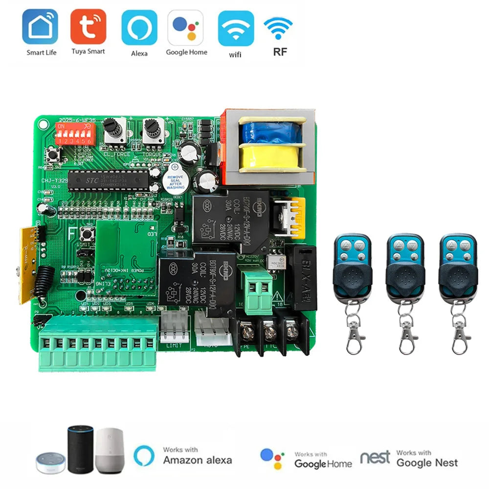 220V-230V AC Sliding Gate Motor Control Board WiFi Tuya Smart App LED Indicator Electric Door Motor with 433mhz Remote Control