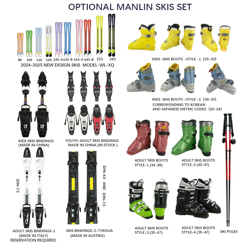 Manufacturer Supply Custom Design Fiberglass Ski Bindings Boots Set for Winter Sports Snowboarding and Skiing