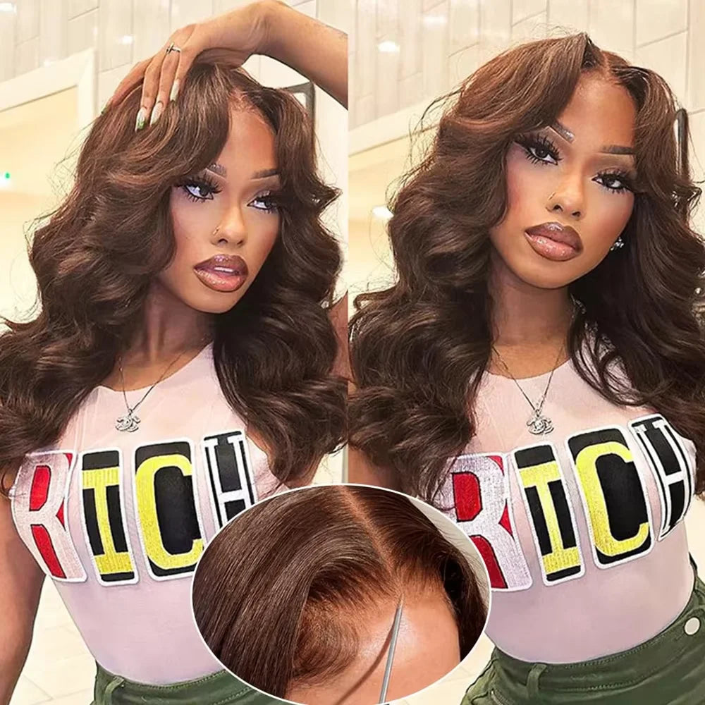 Chocolate Brown #4 Colored Human Hair 13x4 HD Lace Front Wig 13x6 Lace 38 40 Inches Remy Human Hair Pre Plucked Wig For Women Glueless Beginner Friendly