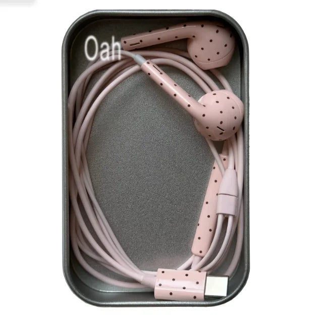 Oah Polka Dot Wired Earphones ABS Material Type-C/Lightning Dynamic Hifi Wired Earphones Digital Audio Headphones Gifts