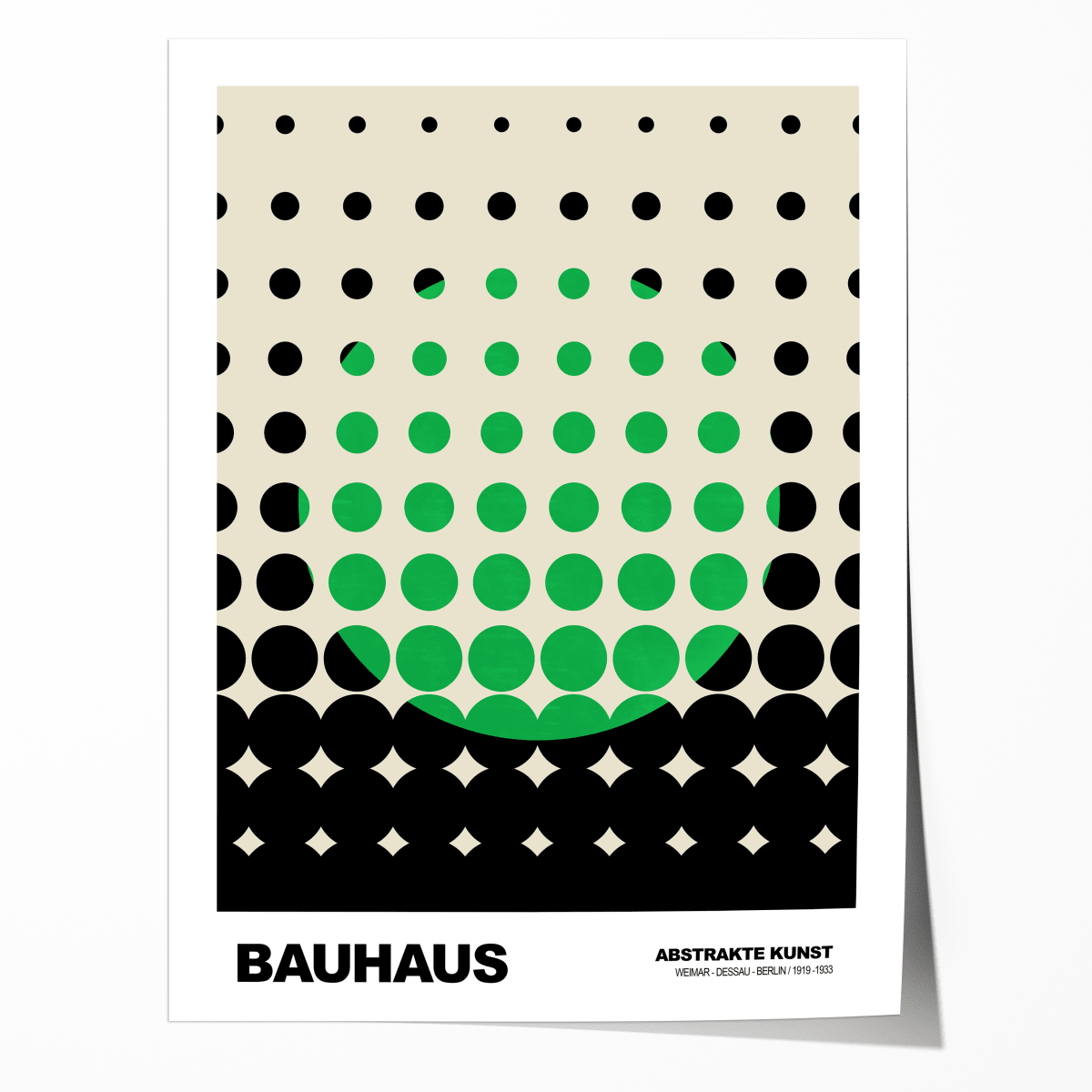 Poster Bauhaus Punkte · Grünes Raster Design auf Beige · Abstrakte Geometrie Wandkunst · Retro Modern Art Deko Print ohne Rahmen