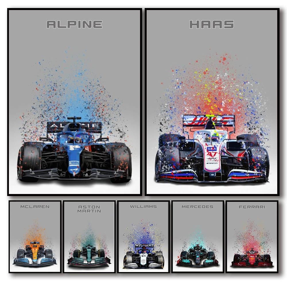Poster Formel 1  Rennwagen Aquarell · Deko Print ohne Rahmen
