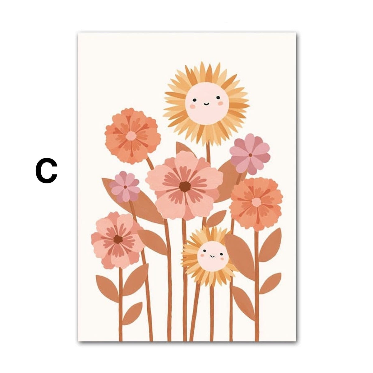 Poster Kinderzimmer Bilder Sonnenstrahlen Blumen Regenbogen und Regen Wolk als Deko Print ohne Rahmen