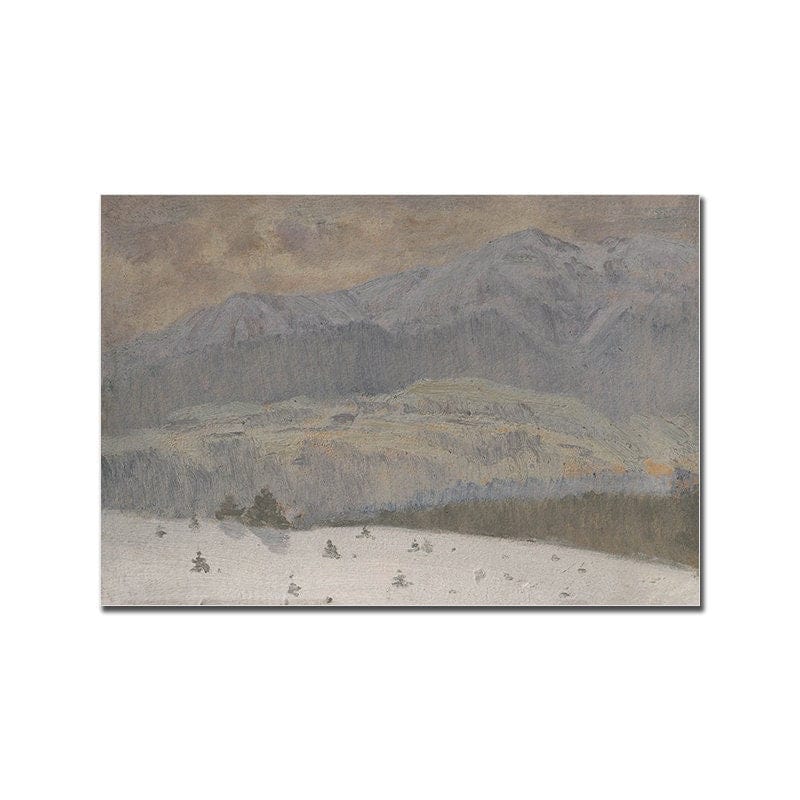 Poster Vintage Galerie Wand Kunst  Landschaft Schnee Berge und Wälder Natur als Deko Print ohne Rahmen