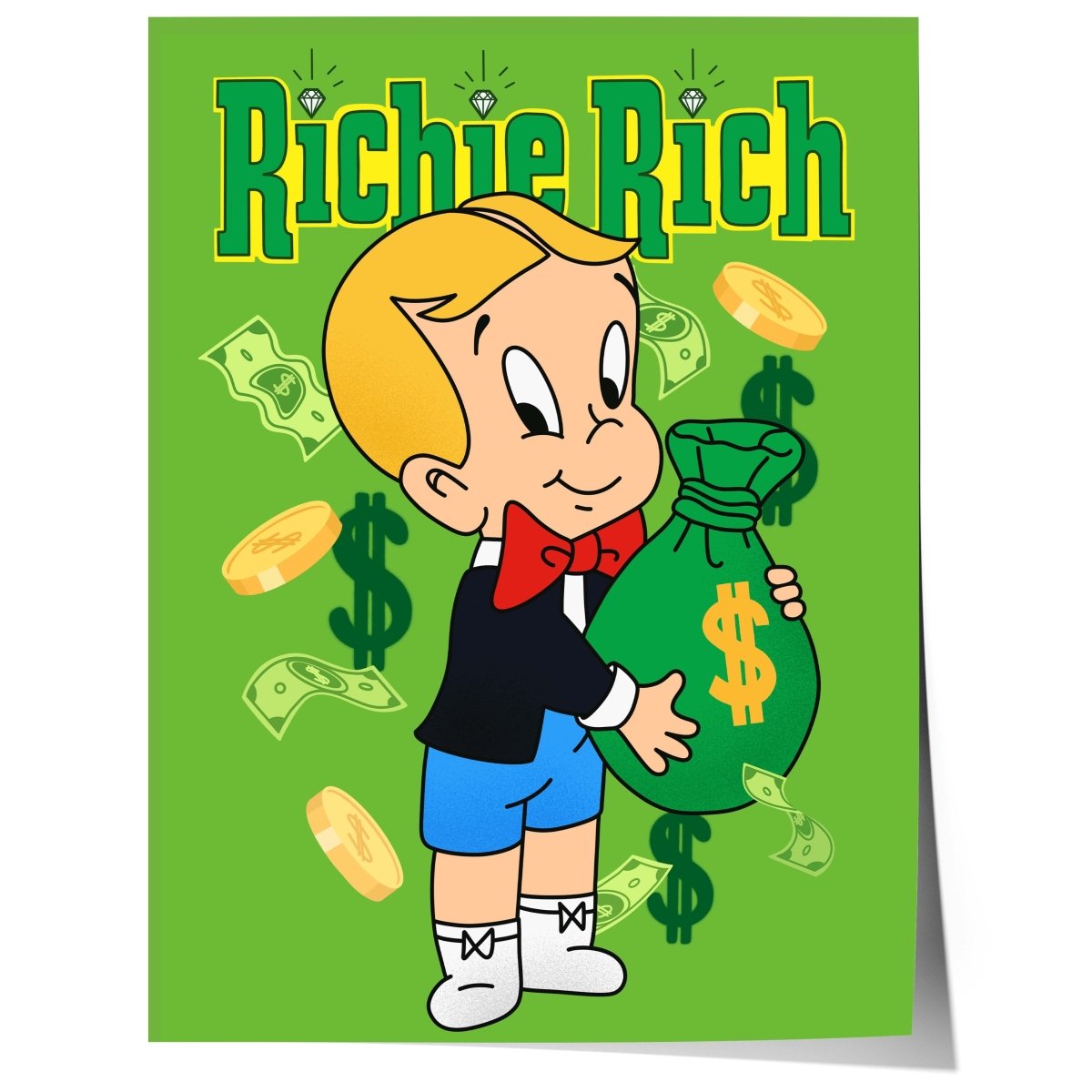 Richie Rich Cartoon Figur Poster  · Geld & Dollar Illustration · Retro Pop Art Stil · Print ohne Rahmen
