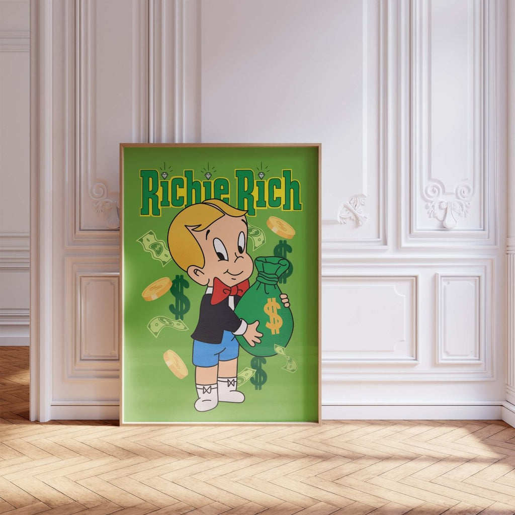 Richie Rich Cartoon Figur Poster  · Geld & Dollar Illustration · Retro Pop Art Stil · Print ohne Rahmen