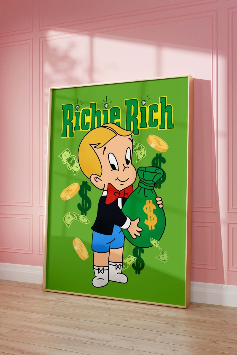 Richie Rich Cartoon Figur Poster  · Geld & Dollar Illustration · Retro Pop Art Stil · Print ohne Rahmen